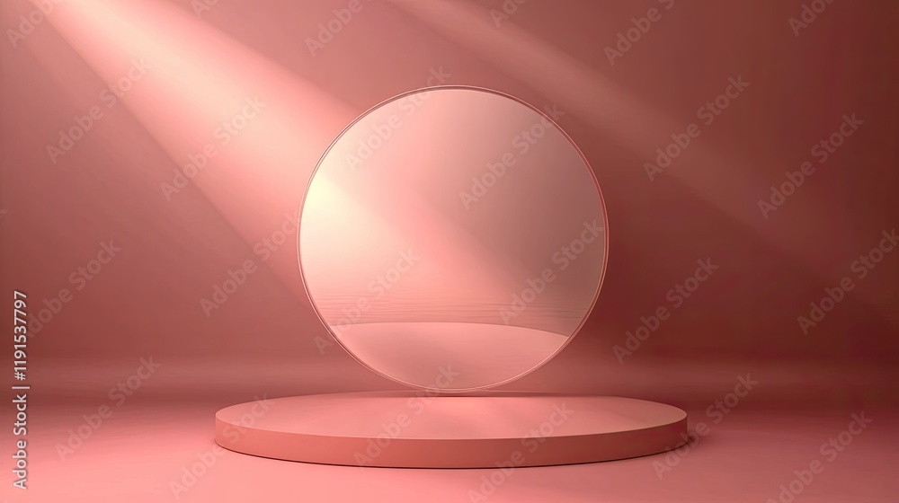 Poster Oval Mirror on a Pink Circular Platform Display