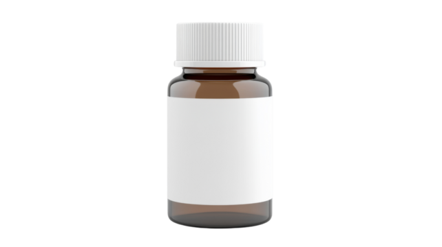 Cosmetic product bottle with blank white label, isolated on transparent background