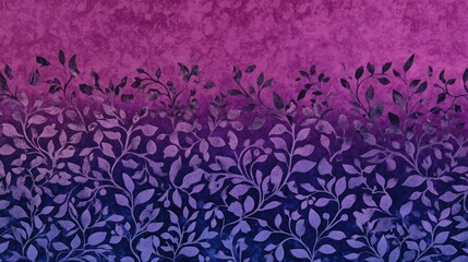 Purple and Blue Ombre Fabric with Leafy Design