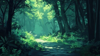 Sunlit Path Through A Lush Green Forest