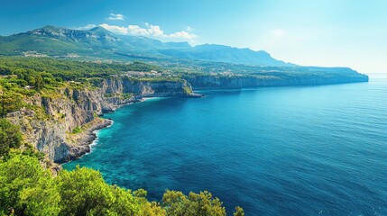 Obraz premium Coastal Cliffs Mountain Landscape Azure Sea