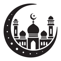 Crescent Moon Silhouette Mosque Vector Art Islamic Symbol Religious Design