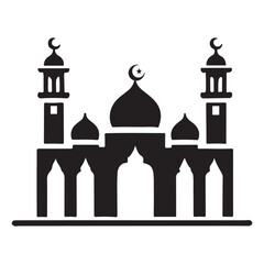 Mosque Silhouette Illustration Vector Icon for Islamic Prayer Symbol