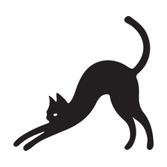 Stretching black cat silhouette vector illustration for Halloween decoration