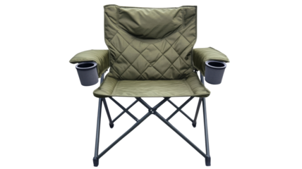 folding chair with cup holders comfortable outdoor chair, isolated on transparent background
