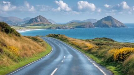 Coastal Road Winding Through Irish Mountains and Sea