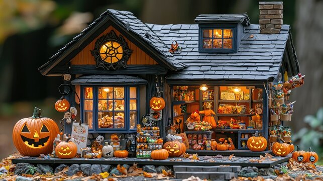 Enchanting Halloween Cottage Shop Miniature Display