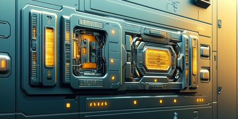 Obraz premium Futuristic Control Panel with Illuminated Interface in a Sci-Fi Setting