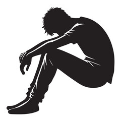 Silhouette of a Sad Young Man Sitting Illustration