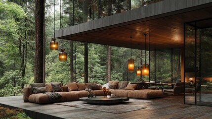 Fototapeta premium Modern Forest Home Living Room Design