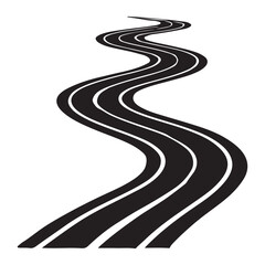 Winding Road Silhouette Illustration with Three Lanes