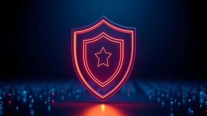 3d Futuristic glowing low polygonal guard shield symbol isolated on dark blue background Cyber security