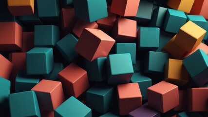 Abstract 3d rendering of geometric shapes. Composition with squares. Cube design. Modern background for poster, cover, branding, banner, placard.
