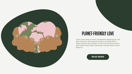 Planet-Friendly Love Silhouette with Environmental Heart Design. Eco-conscious love and environmental awareness in relationships. Valentines day or humanitarian actions concept. Vector illustration