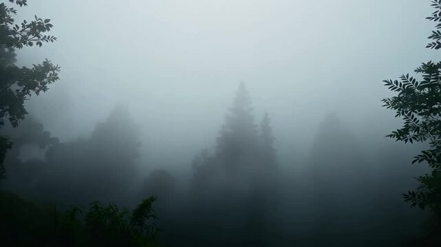 Misty Mountain Landscape: Enigmatic Fog Veiling the Serenity of Nature