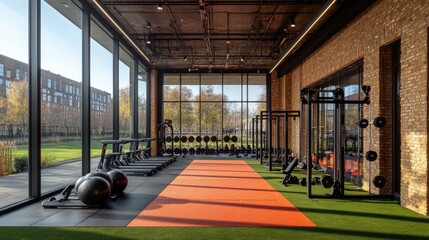 Modern Fitness Center With Natural Light And Equipment