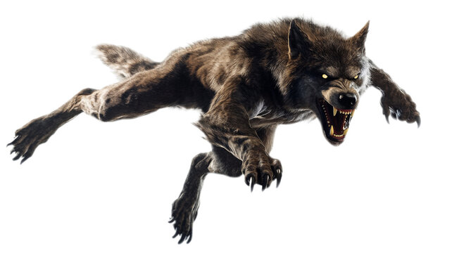 Werewolf in attack pose, isolated on transparent background