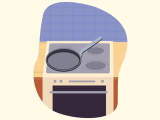 Kitchen, stove, oven, pan on the stove.