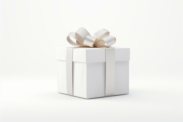 Sophisticated white gift box tied with a shimmering satin bow on a clean white background