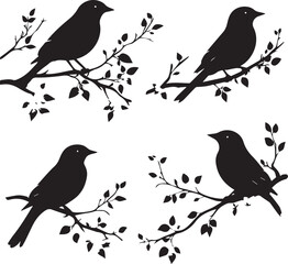 Birds Set on branches black graphic birds