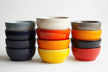 Colorful bowls stacked creatively showcase vibrant design and pl