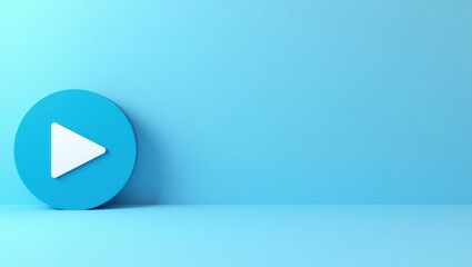 Aqua blue video play symbol on left. Soft blue background. Copy space for text, 3D render AI Generated Designer Element