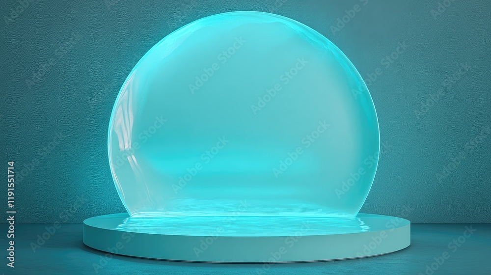 Poster teal oval display stand with glowing base