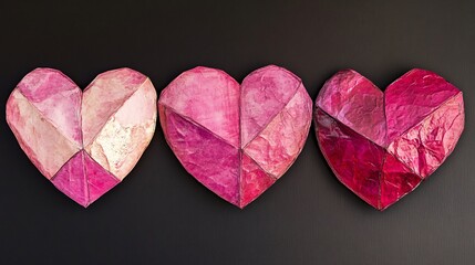 Obraz premium Three Origami Hearts in Shades of Pink