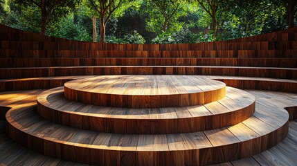 Fototapeta premium Circular Wooden Amphitheater Structure Outdoors