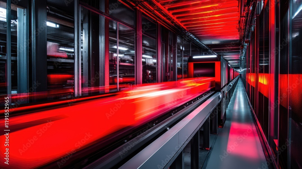 Poster automated high speed conveyor system in modern warehouse