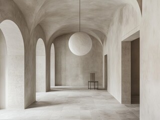 Fototapeta premium A large room with a white ball hanging from the ceiling