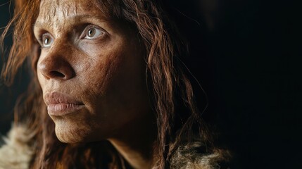 Close-up of a female, depicting an ancient human with detailed features.