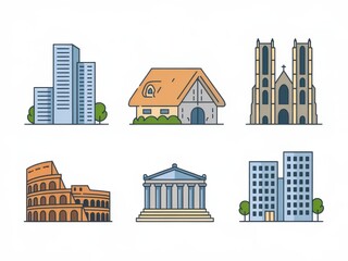 Fototapeta premium Diverse Architectural Styles Showcase Various Building Designs