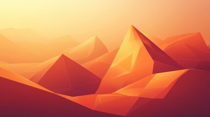 Abstract Low Polygonal Mountain Range at Sunset