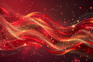 Abstract Red Background with Glowing Waves, Light Trails, and Shimmering Particles for a Digital Fantasy Design