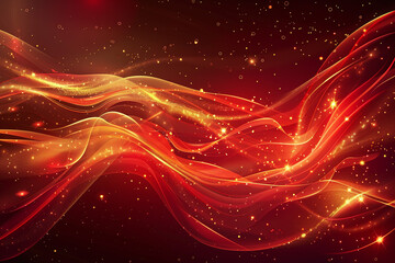 Abstract Red Background with Glowing Waves, Light Trails, and Shimmering Particles for a Digital Fantasy Design