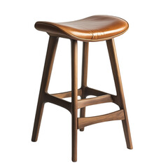 Modern Walnut Wood Bar Stool Leather Seat Stylish Home Furniture pub high room tone chair decor     