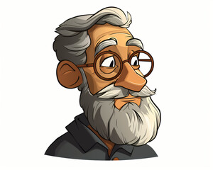 Cartoon Style Illustration of an Elderly Man with Glasses and Beard, Perfect for Character Design and Digital Art Projects