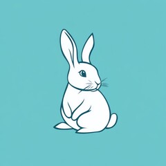 White rabbit sitting, teal background, logo design, Easter