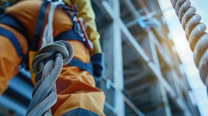 Safety harness and rope setup for effective fall protection at construction site