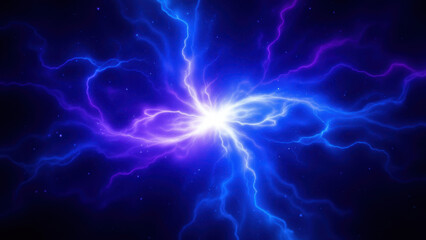 Naklejka premium Vibrant purple lightning storm against a starry sky.