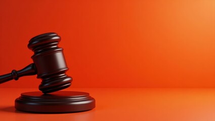 Courtroom Symbols. Wooden judge gavel dark brown on stand courtroom la