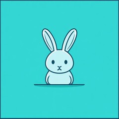Cute cartoon bunny, teal background, minimalist design, easter greeting