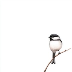 Minimalist Illustration of a Chickadee Perched on a Branch 12