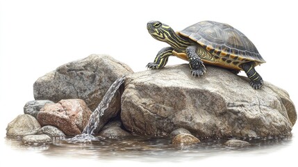 Obraz premium Turtle on Rocks Beside a Stream in a Natural Setting