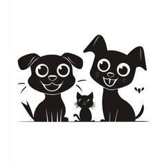 Happy dog, cat family, white background, pet adoption graphic