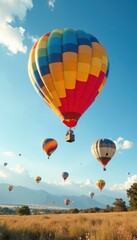 Naklejka premium A collection of brightly colored balloons hovering above the ground, colorful, float