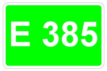 Illustration eines Europastraßenschildes der E 385 in Europa