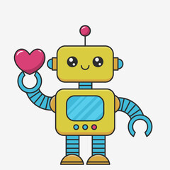 Naklejka premium Cute robot holding heart. Vector illustration