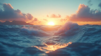 Ocean Waves Sunset Dramatic Sky Scene
